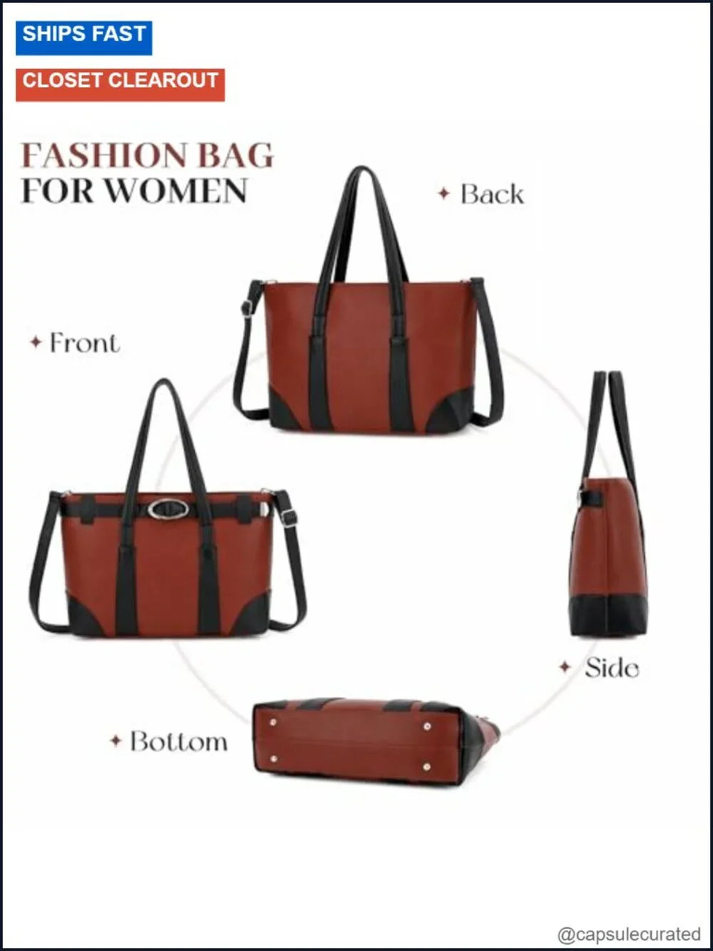 Large Vegan Leather Satchel Handbag with Detachable Shoulder Strap
